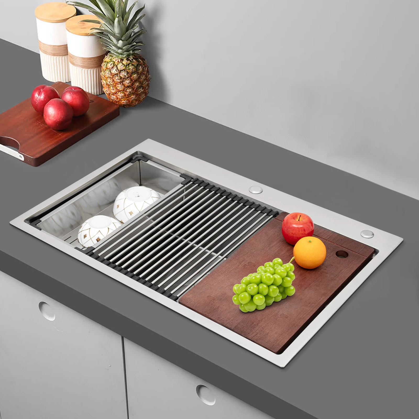 Kitchen Sink  304 Stainless Steel Drop-In Sink 33 Inch Drop in Kitchen Sink Workstation for Bars Kitchens Coffee Shops