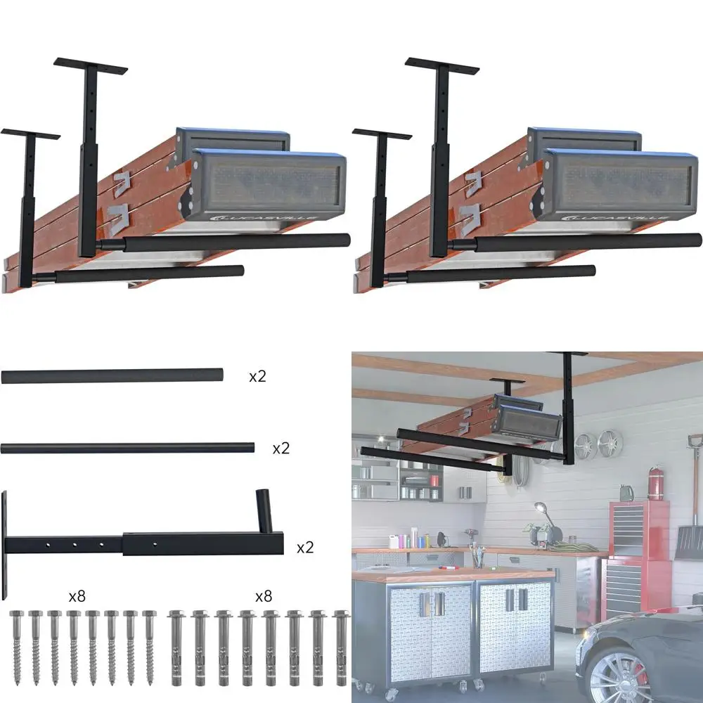 

Garage Ceiling Rack for Kayak, Ladder, and Snowboard - 150 lbs Capacity, Adjustable, Black