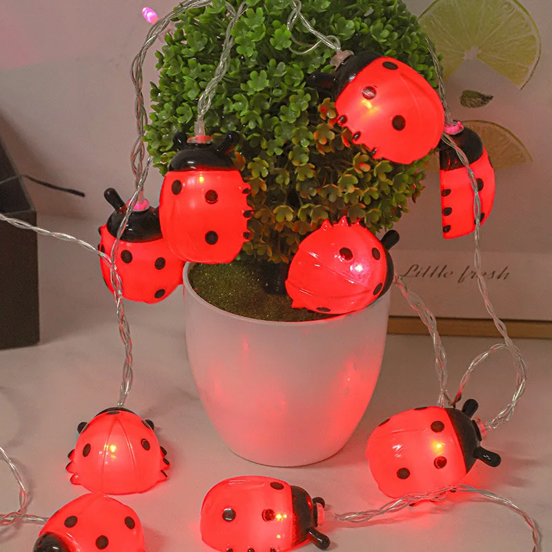 10M 80LED Rome Decoration Ladybug String Lights Indoor Party Atmosphere Christmas Battery Flower Fairy Lights Curtains 484