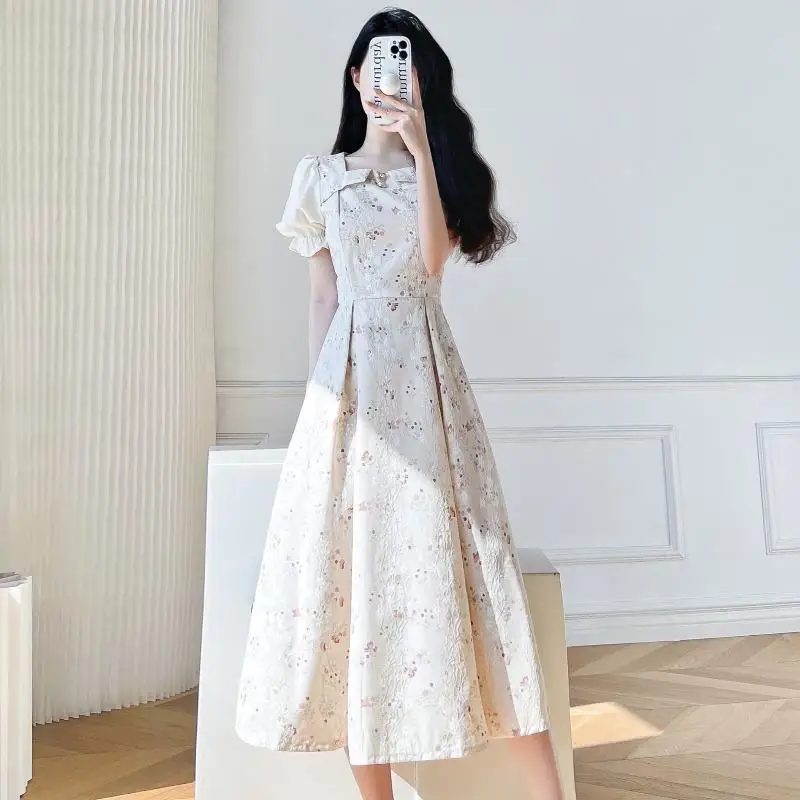 Relief Jacquard Dress for Women with Niche Designs Sweet First Love Retro Gentle French Floral Long Skirt