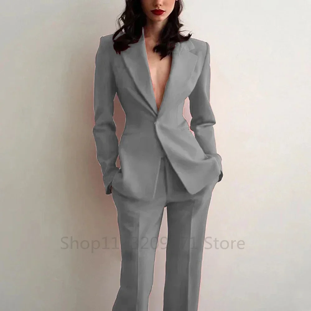 Women's Suit Party Wedding Plus Size 2pcs Slim Fit Spike Collar Prom Blazer Pants Outfit Dress Evening Dresses for Prom Traf Set view 6