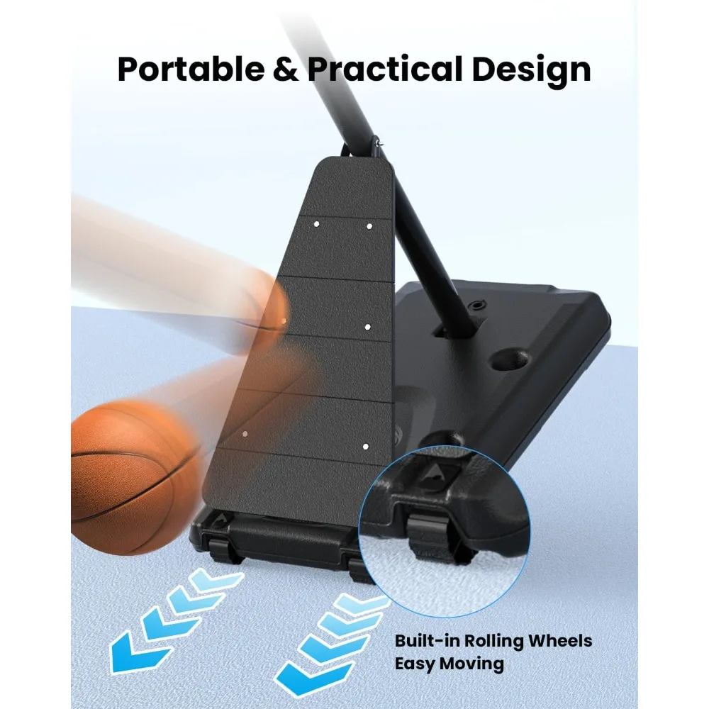 Cesta de basquete externa portátil com 52 cestos inquebráveis, altura ajustável de 10 pés, ideal para pátios de quintal