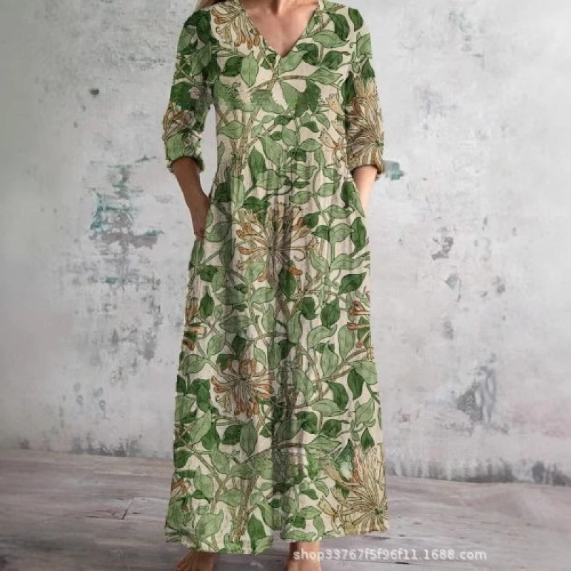 夏カジュアルルーズ長袖ドレス 3D プリント花柄女性のファッションエレガントなビーチウェアパーティー着用マキシドレス