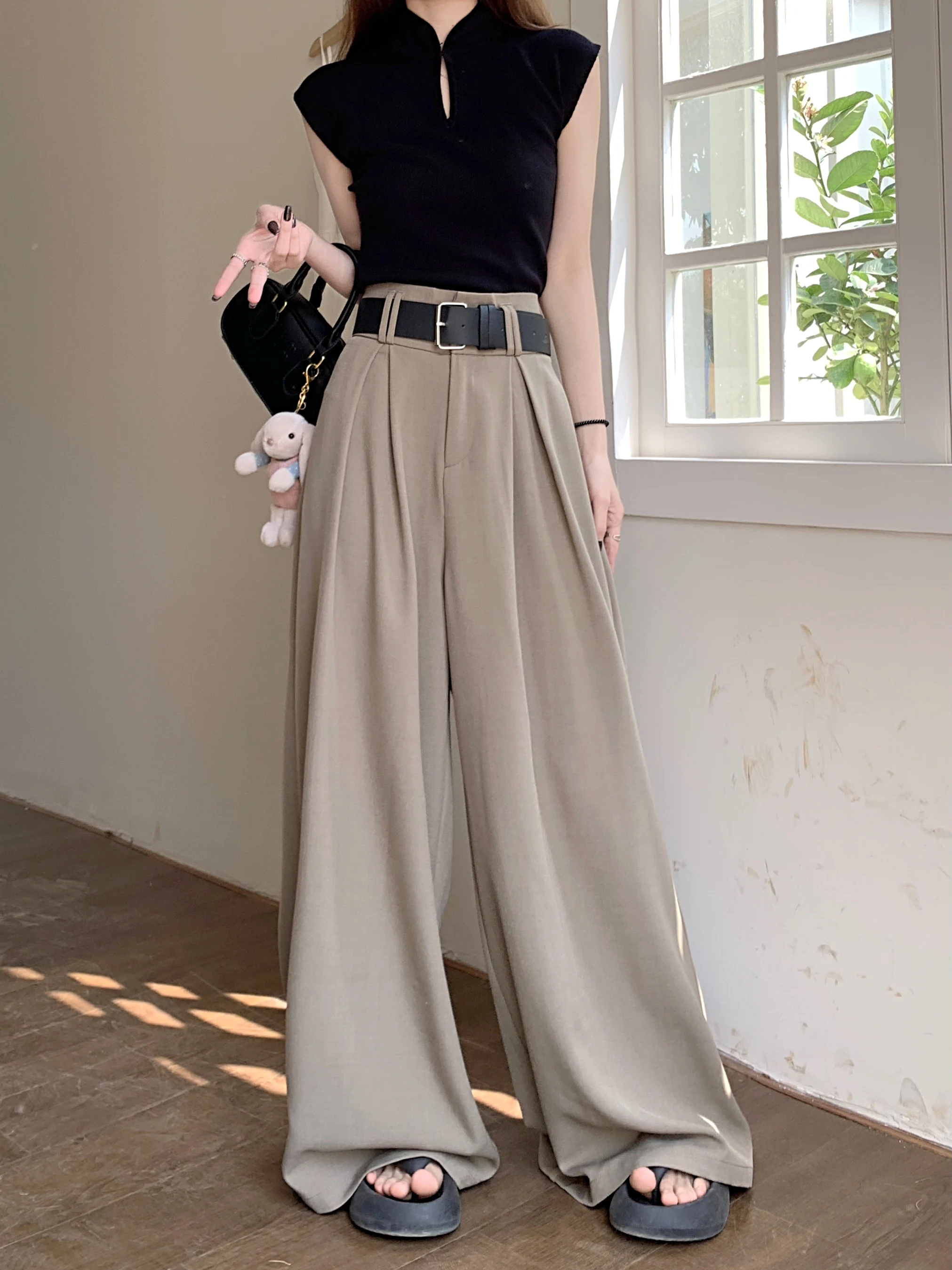 

Black suit pants for women's 2024 spring/summer new high waisted drape floor mopping pants skirt wide leg casual pants long pant