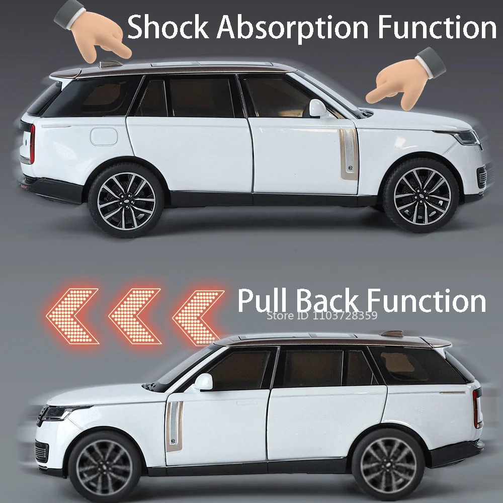 1:32 모델 장난감 자동차 랜드로버 레인지로버 SV 합금 다이캐스트 디펜더 오프로드 차량 사운드 라이트 후진 도어 개폐 가능 남자아이 선물