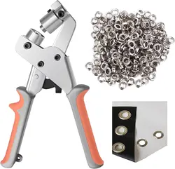 Grommet Tool Kit Handheld Hole Punch Pliers Portable Grommet Hand Press Machine Manual Puncher w/ 500pcs Silver Grommets of 3/8