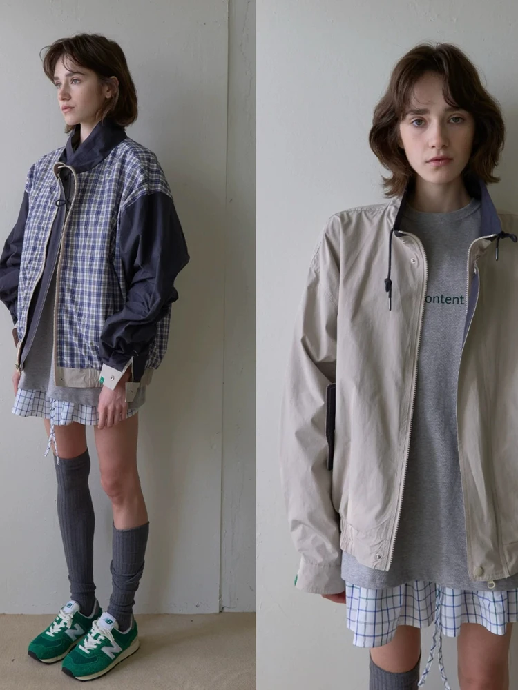 

Workwear Jaet Women Loose Casual Stand Collar Slimming Double-Sided Wear Cotton Zipper Sve Long Coat