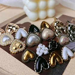 6PCS Fashion love heart buttons together metal buttons small fragrant wind heart-shaped pearl buttons vintage jacket suit coat d