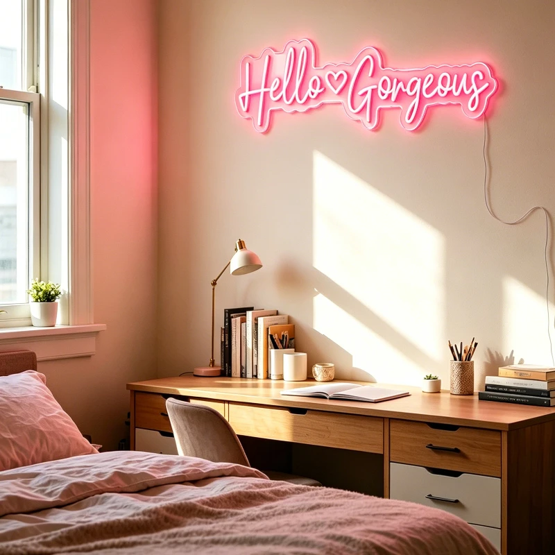 Hello Gorgeous Neon Sign LED Neon Light for Bedroom Makeup Room Dorm Nails Salon Bar Club Party Wedding Decor Birthday Gifts