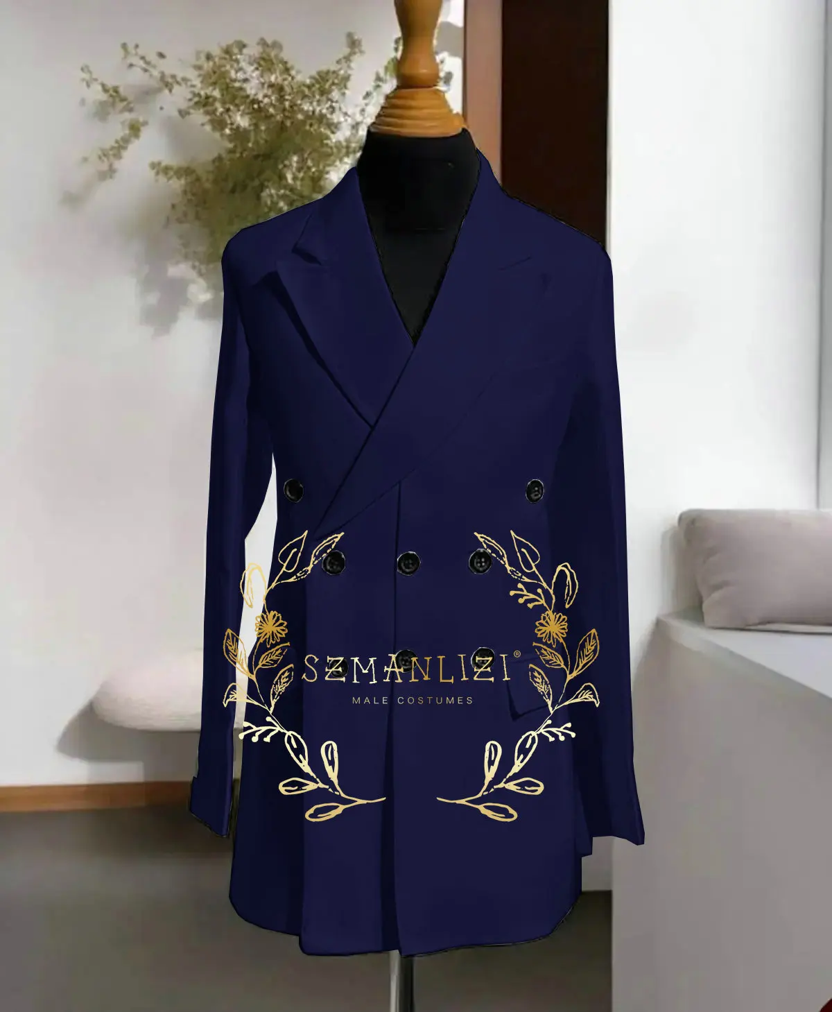 Fashion Double Breasted Men Long Jacket Peaked Lapel Three-Button Blazer Business Party Prom Custom Made Only Coat