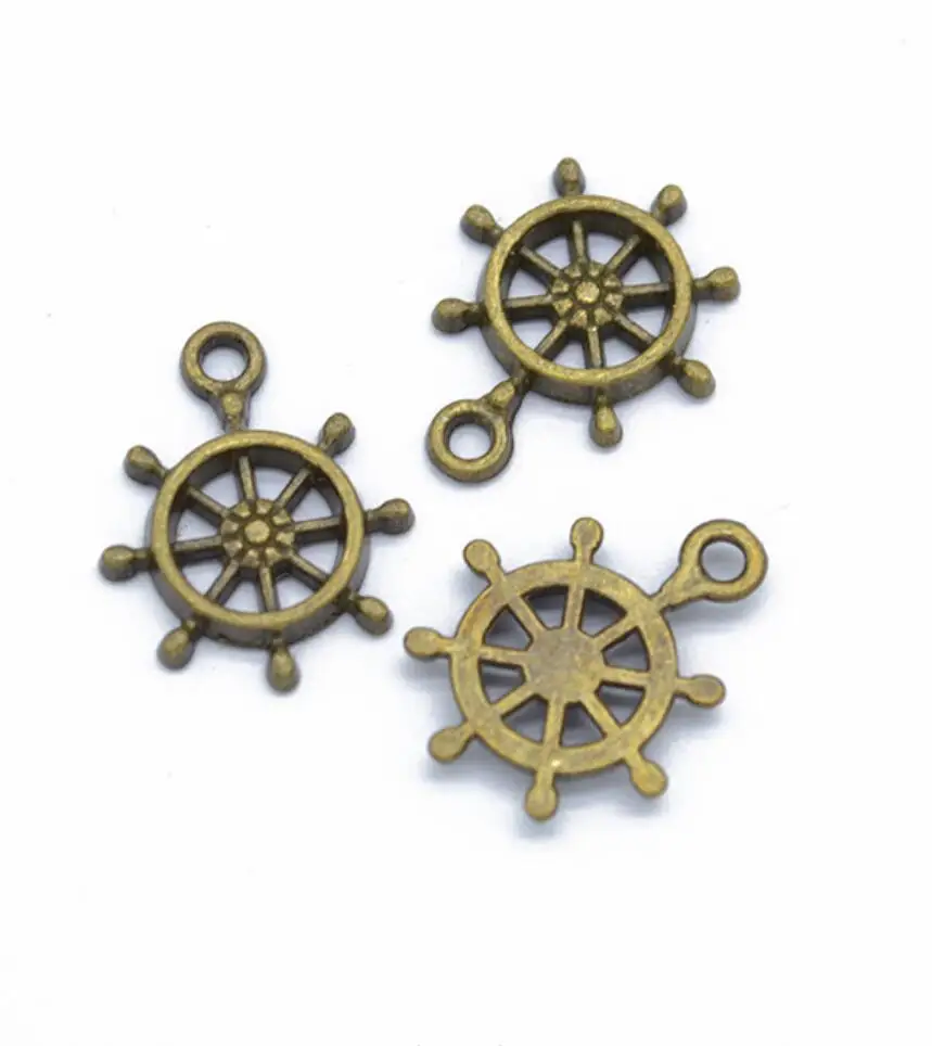 100pcs Charms Ships Wheel Helm Rudder 19x15mm Tibetan Bronze Silver Color Pendants Antique Jewelry Making DIY  Craft F0375