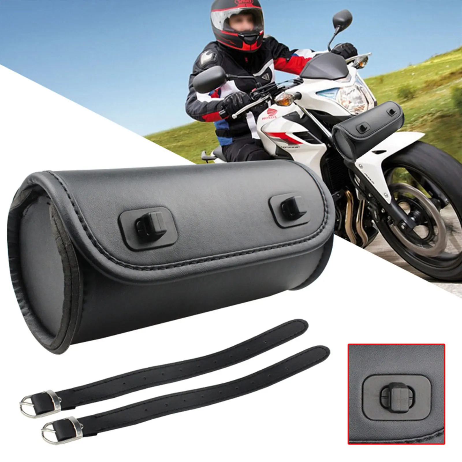 

Retro Leather Motorcycle Front Bag Cyclical Bag Storage Toolbroken Belts Fixed Off -road Motorcycle Accessories