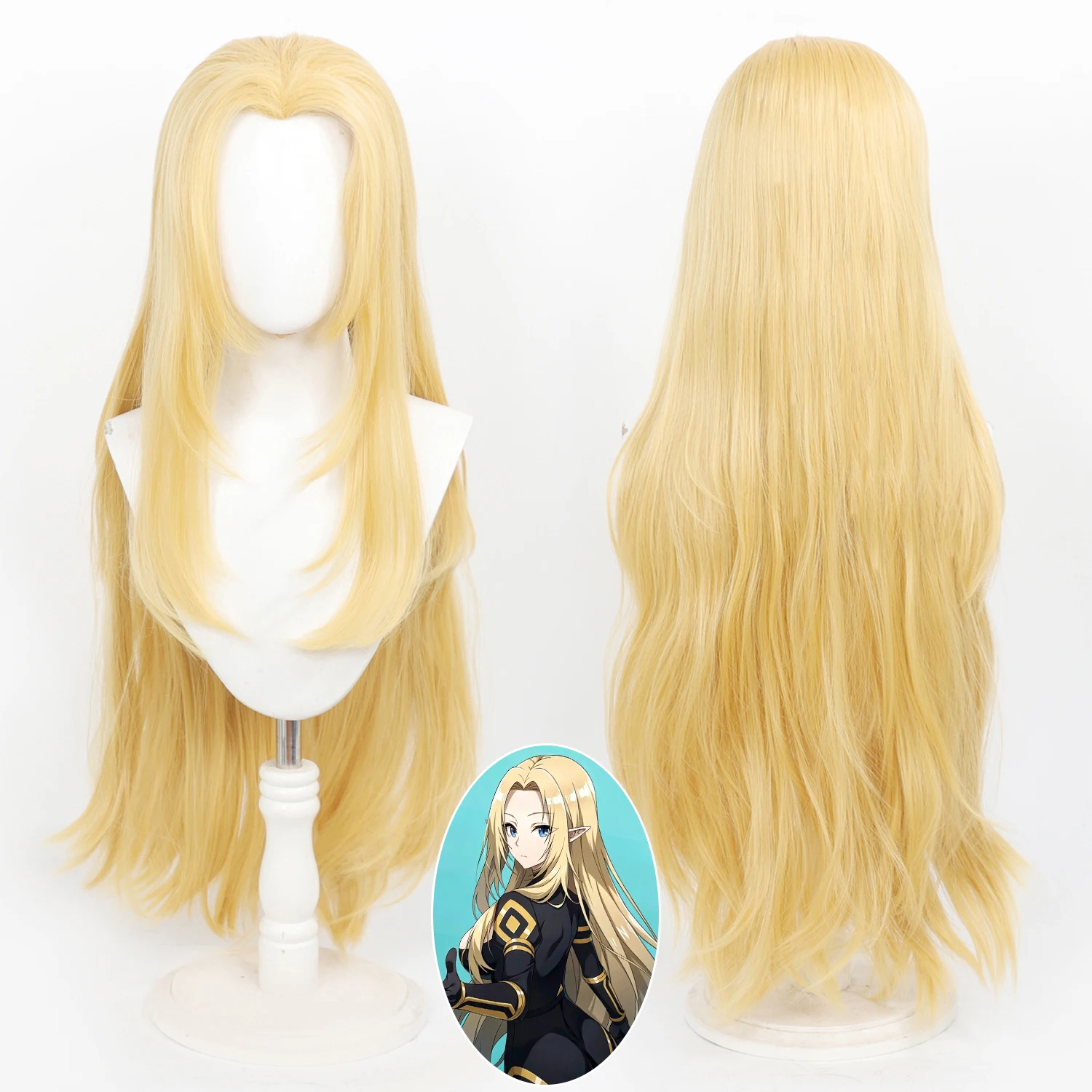 Anime The Eminence in Shadow Alpha Cosplay Wig Golden Long Middle Part Synthetic Hair Wig for Halloween Party