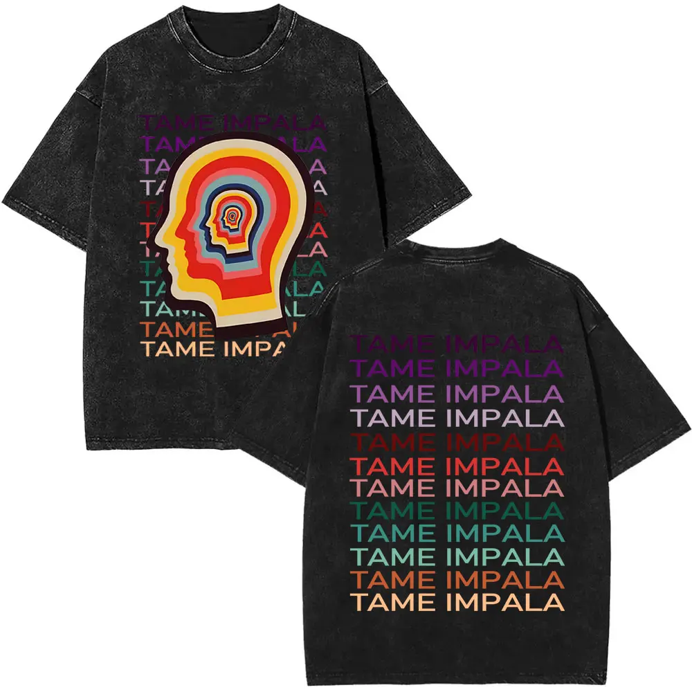 

Washed Vintage Rock Band Tame Impala Logo Graphic T-shirt Men Women Casual Cotton Oversized T Shirt Male Gothic Retro Streetwear