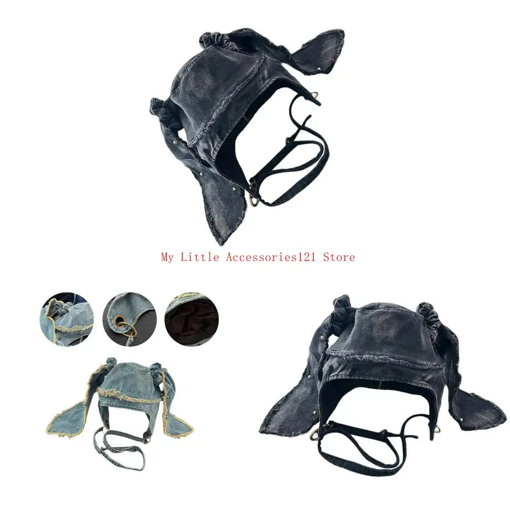 

Distressed Ear Hat Subcultures Streetwear Hiphop Hat Washed Headwear for Adults