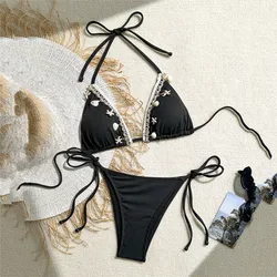 Sexy Black Triangle Micro Thong Bikinis Sets for Women Shell Swimwear Bathing Suits String Halter Bikini Mujer Swimsuit 2026