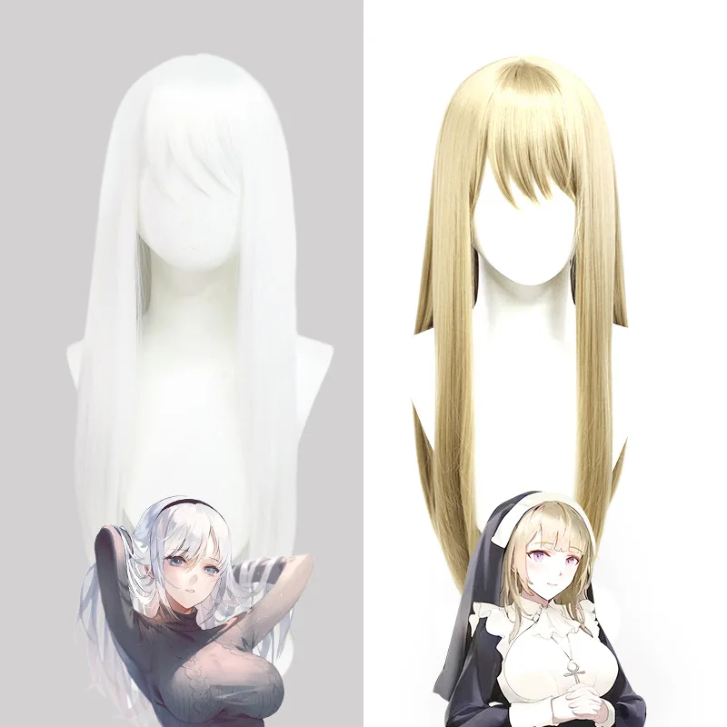

Synthetic White Wig Costume Nun Cosplay Hair High Temperature Fiber Women Halloween Party Role Play