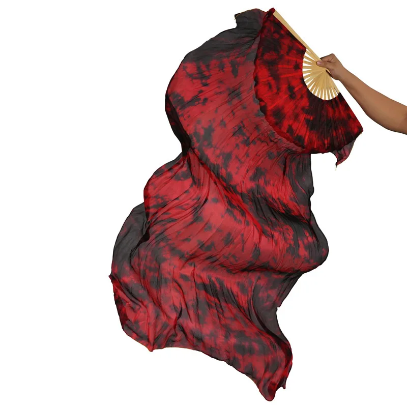 180cm 100% Silk Tie-Dye Belly Dance Long Fan Oriental Belly Dance Accessories Oriental Silk Fan For Dance