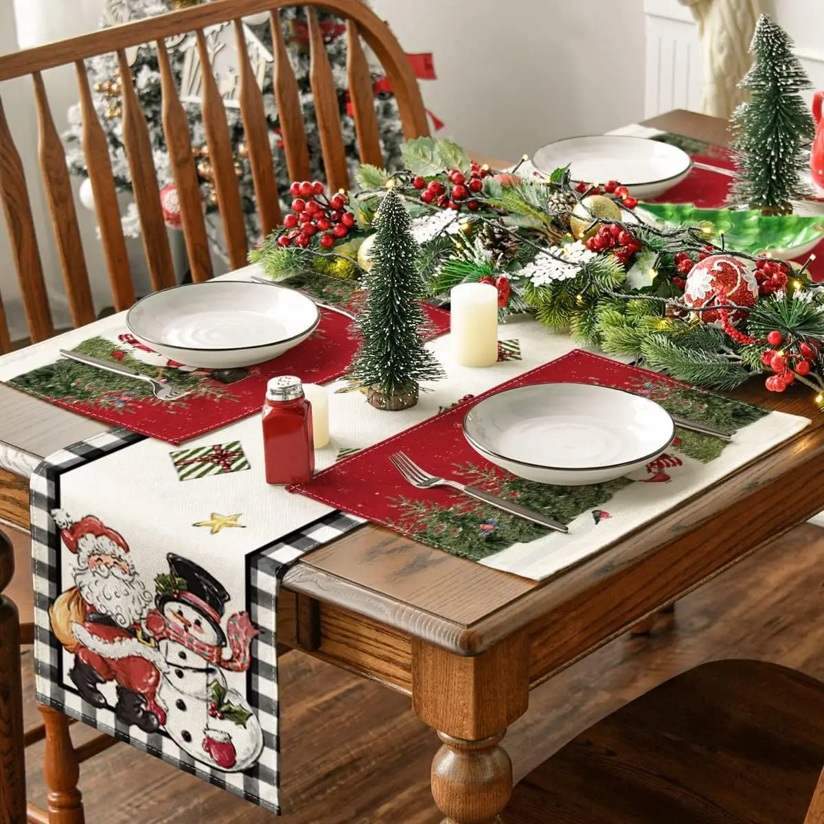 4 Sets of Christmas Decorations Themed Meal Mats Festive Atmosphere Family Gatherings Cups Utensils Insulation Mats Wholesale