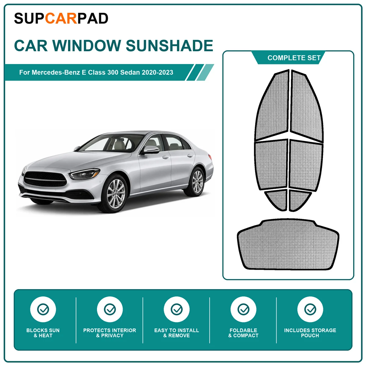 For Mercedes-Benz E Class 300 Sedan 2020-2023 Full Set Car Window Sunshades UV Block Privacy Heat Insulated Foldable Car Curtain