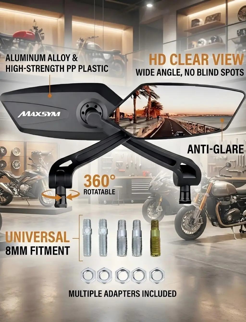 Motorcycle Rear view Mirrors For SYM MAXSYM TL 500 508 Maxsym TL500 TL508 Adjustable Rear view Side Mirrors Accessories
