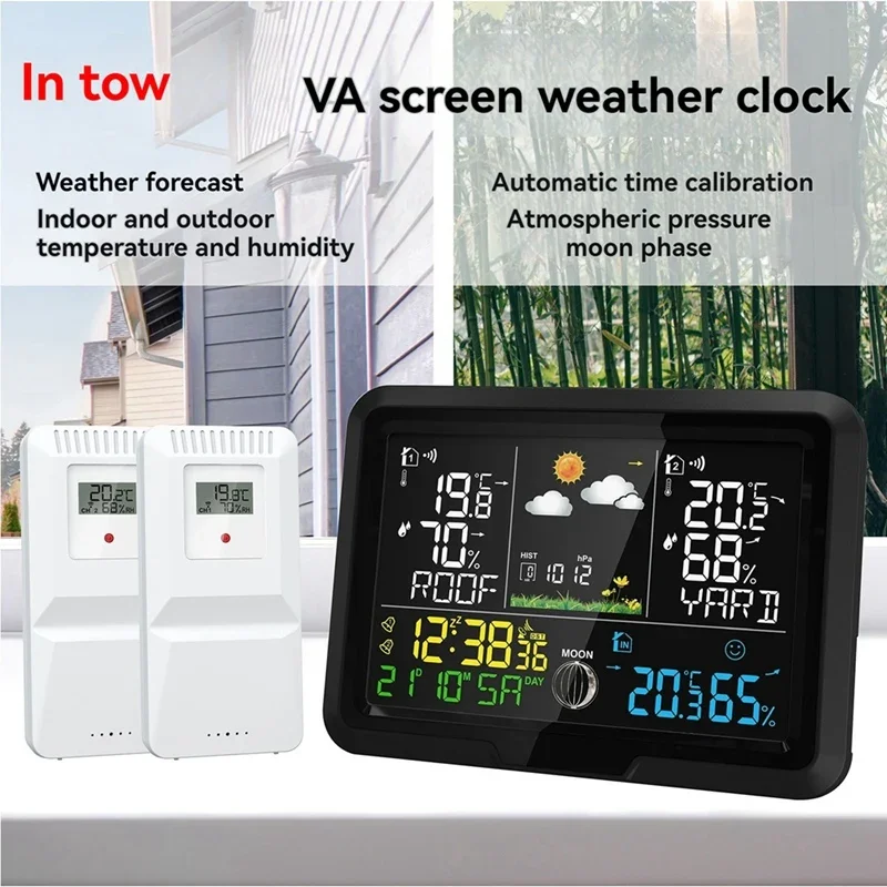 B-M One-To-Two Weather Clock Indoor And Outdoor Thermometer And Hygrometer Wireless Multi-Function Weather Station EU Plug