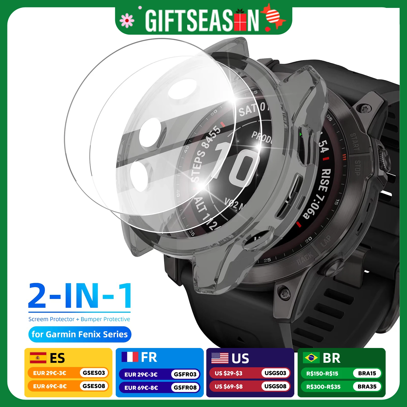 Glass+Case for Garmin Fenix 7X 6X Pro 7 6 7S 6S 5 5S Tempered Glass Screen Protector Film & Bumper Protective Case Accessories