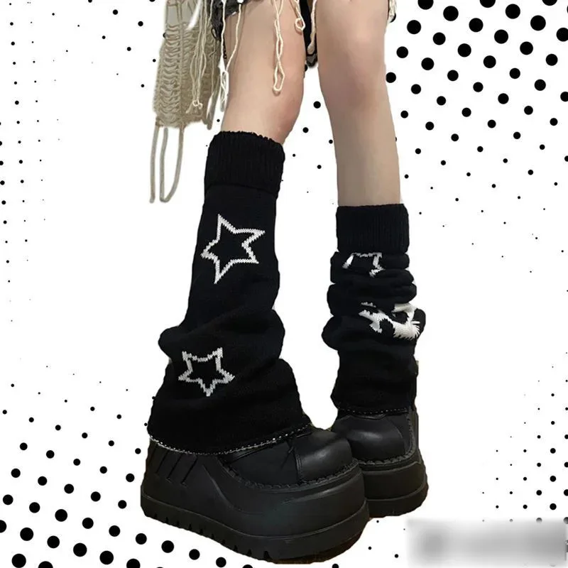 Gyaru Leg Warmer Women Leg Warmers Winter Gothic Skull Star Leg Cover Lolita Y2k Girl Boot Sleeves Double-sided Wearable Hosiery