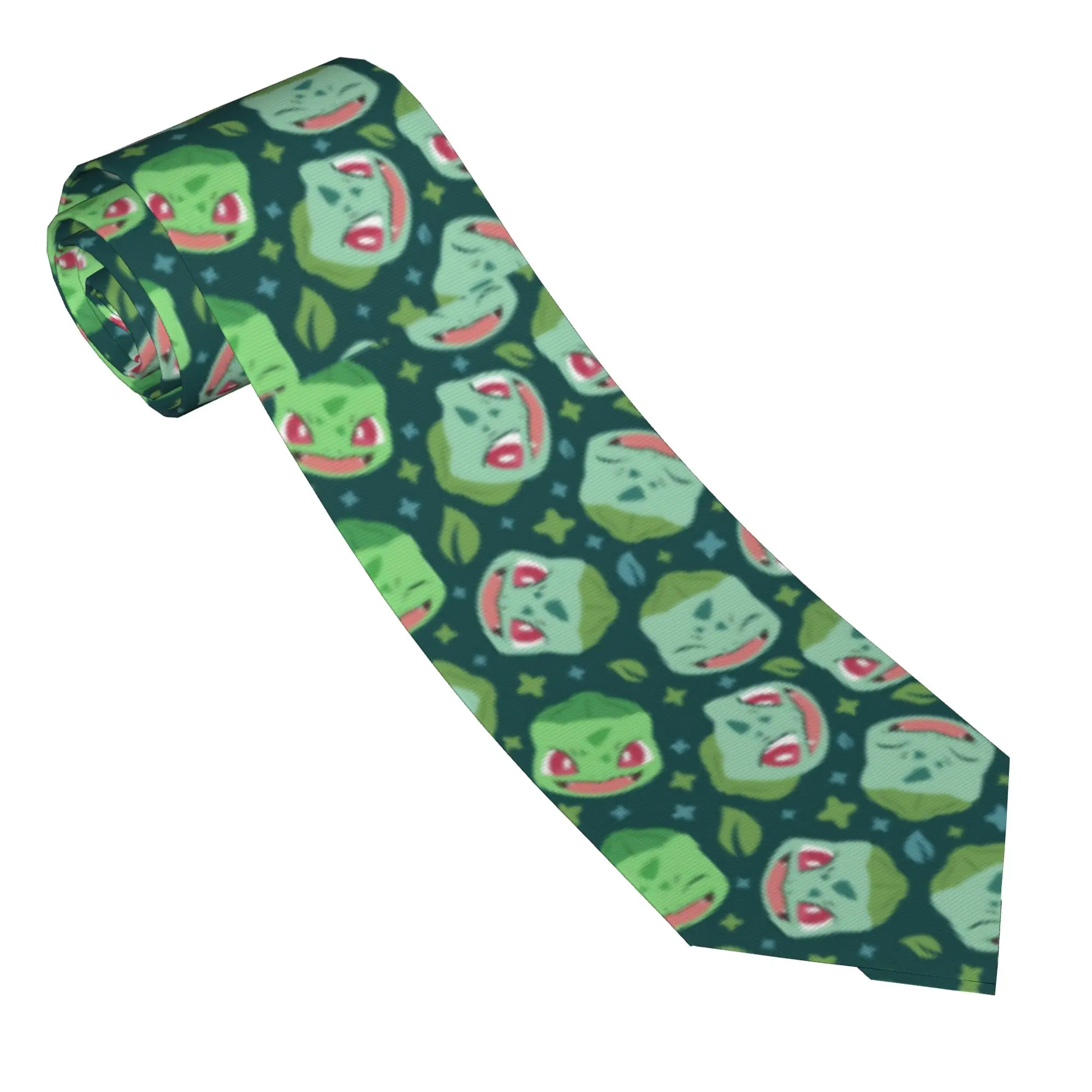 Neckties Green Creature Bulbasaur Men Casual 8 Cm Wide Neck Tie Pokemon for Men Shirt Accessories Cravat Accessories Office