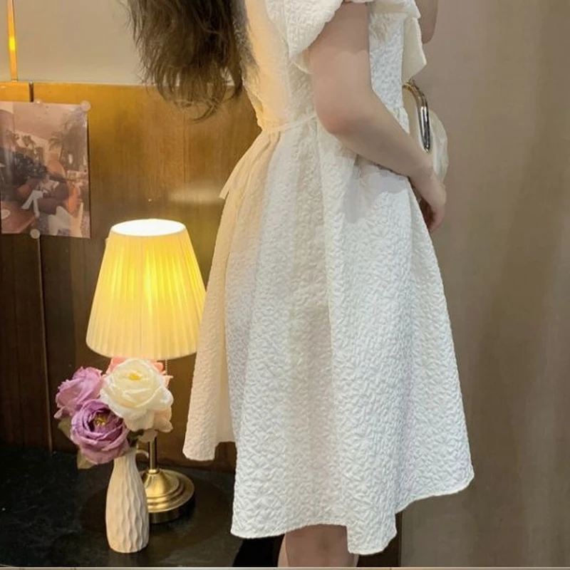 Casual Puff Sleeve Fairy Dress White Women\'s Dresses High Quality Cute Kawaii Fashion Preppy Loose Y2k Fairy Grunge Baby Doll