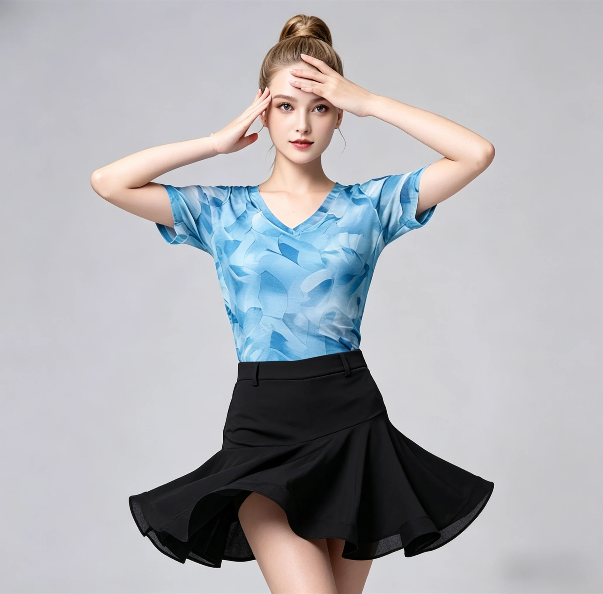 Latin Dance Top Women Short Sleeve - V-Neck Performance Shirt for Ballroom & Salsa - Modern Geometric Print Dance Leotard Top