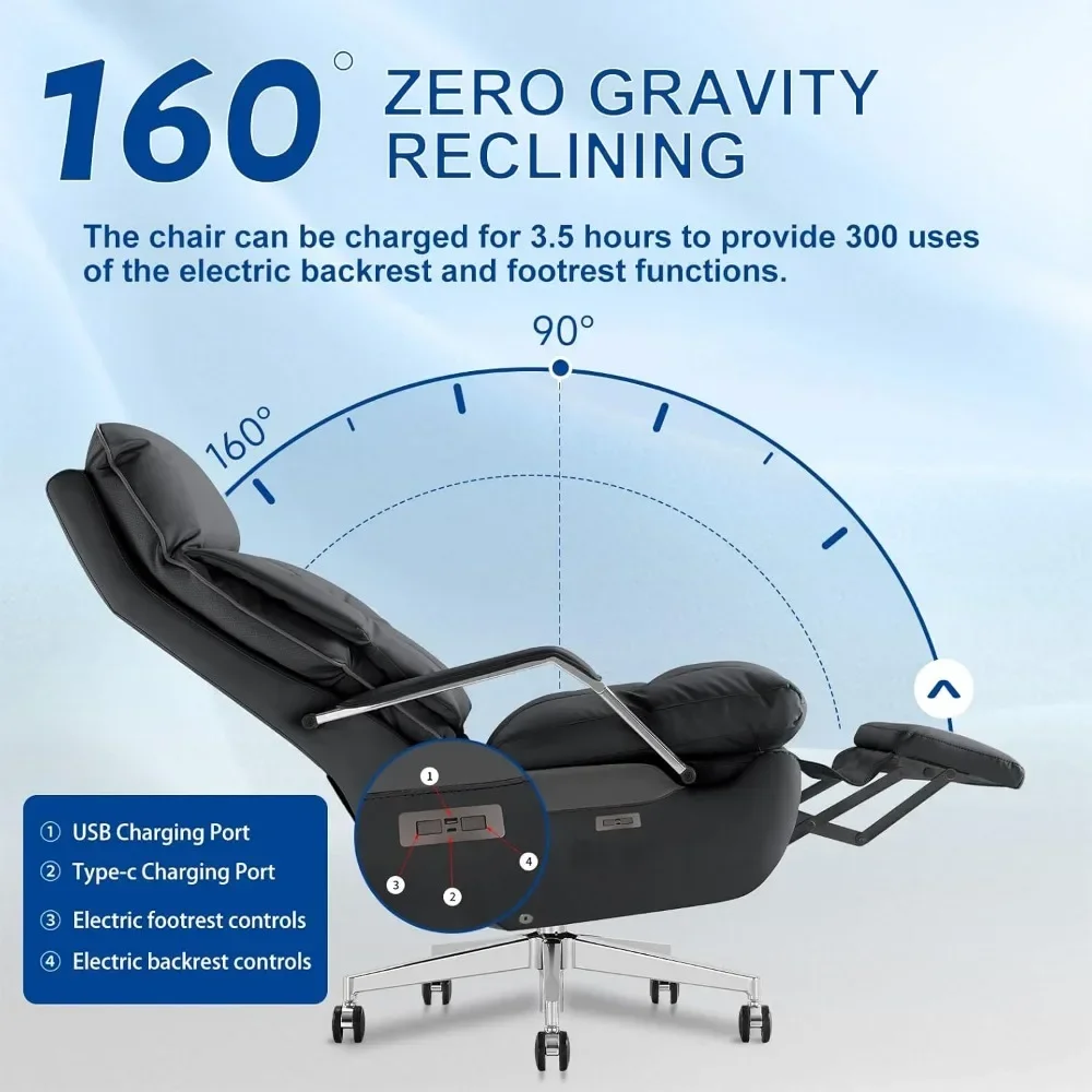 Dual-Motor Office Chair with Foot Rest,Electric Reclining,Office Chair,Office Chair,High Back Swivel,400LBS PU Computer Chair