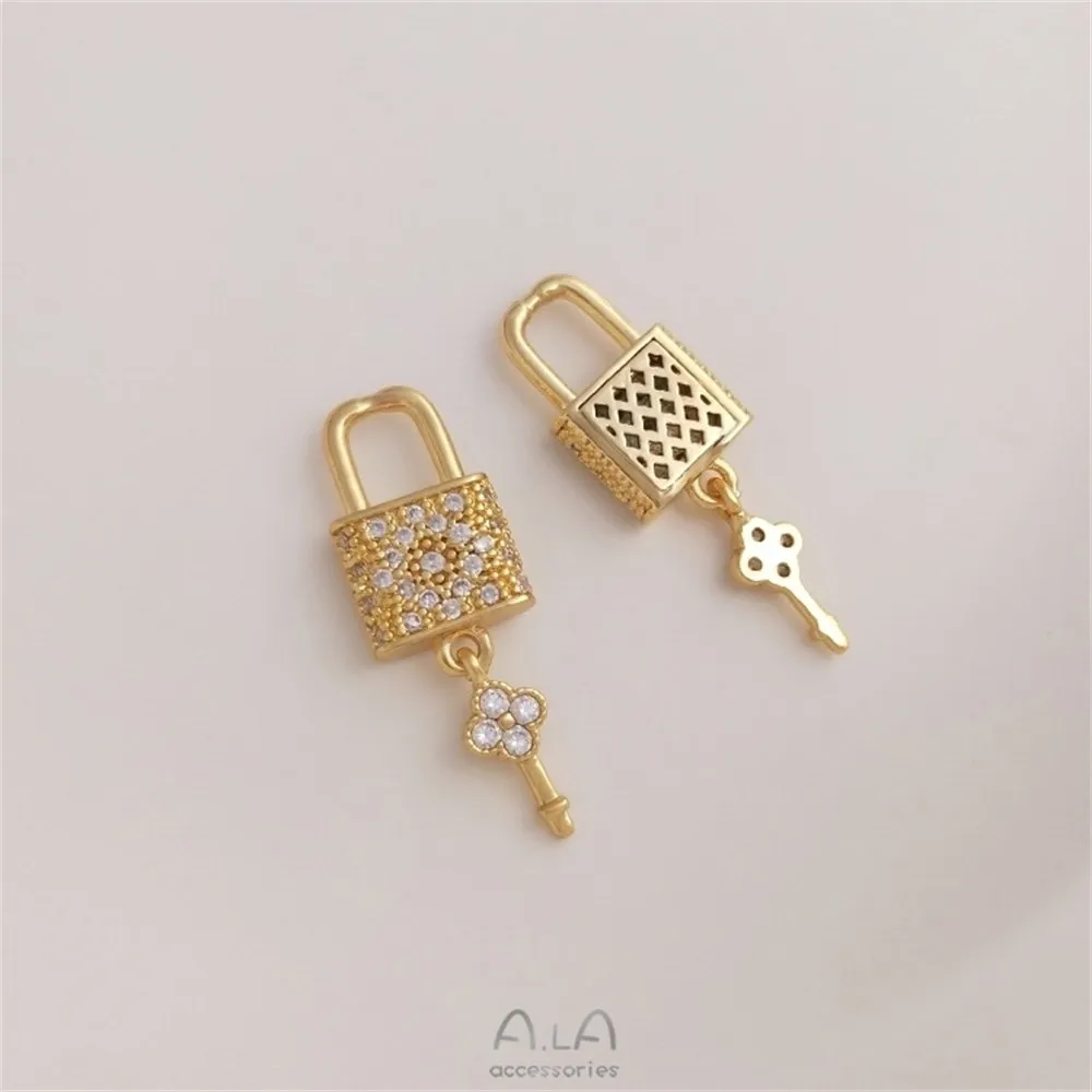 

Copper Plated 14K Real Gold Set with Zircon Cat Eye Planet Pendant, Key Lock, Fan-shaped Oval DIY Necklace Charm Pendant K328