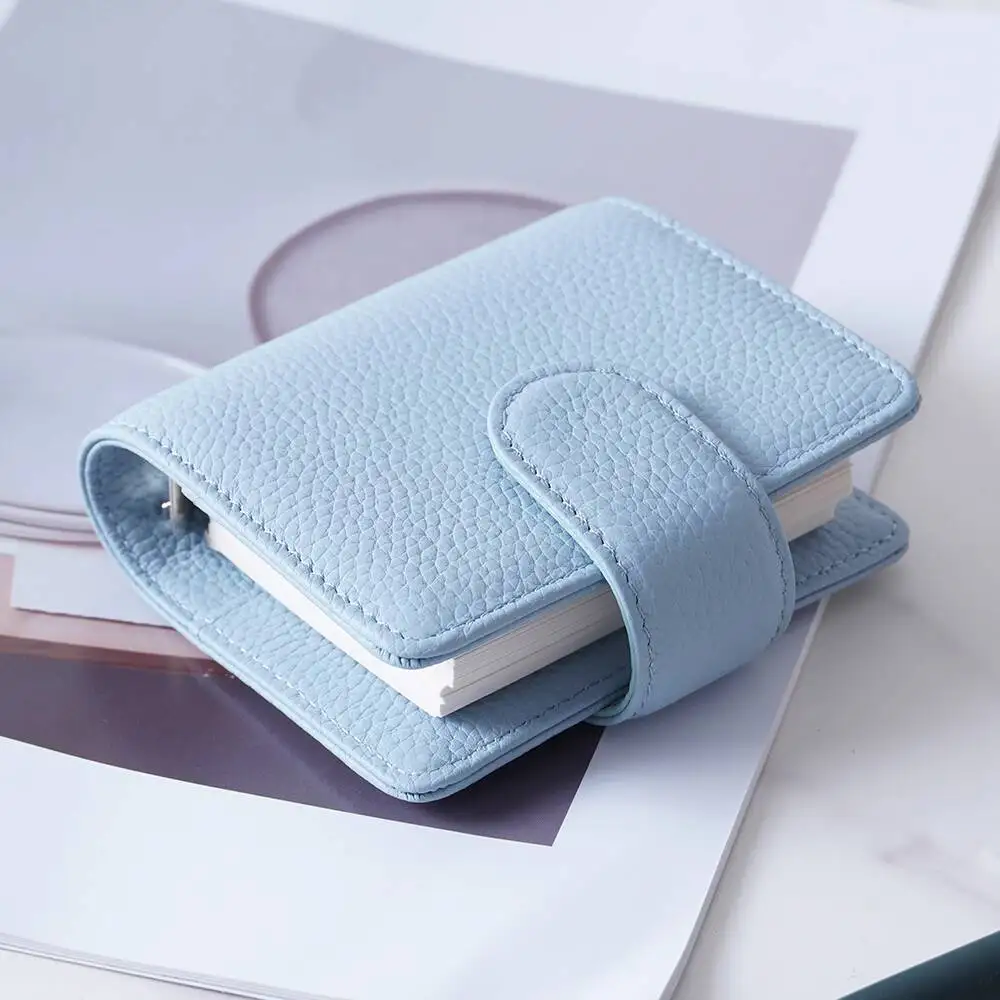 A9 Genuine Leather Cover Three-Ring Mini Loose-Leaf Planner Lychee Grain Top Layer Cowhide Notebook Diary