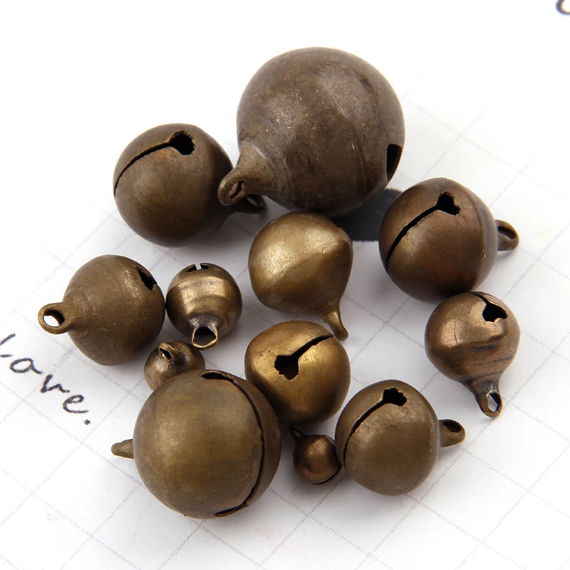 6/8/10/12/14/16/18/20mm Bronze Metal Jingle Bells Loose Beads Festival Party Christmas Tree Decorations DIY Crafts Accessories