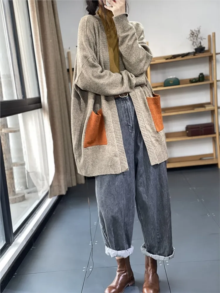 Oversized Autumn Winter Knitted Long Sweater Coats Women Korean Long Sleeve Ladies Cardigans Modis Casual Loose Woman Coats 2023