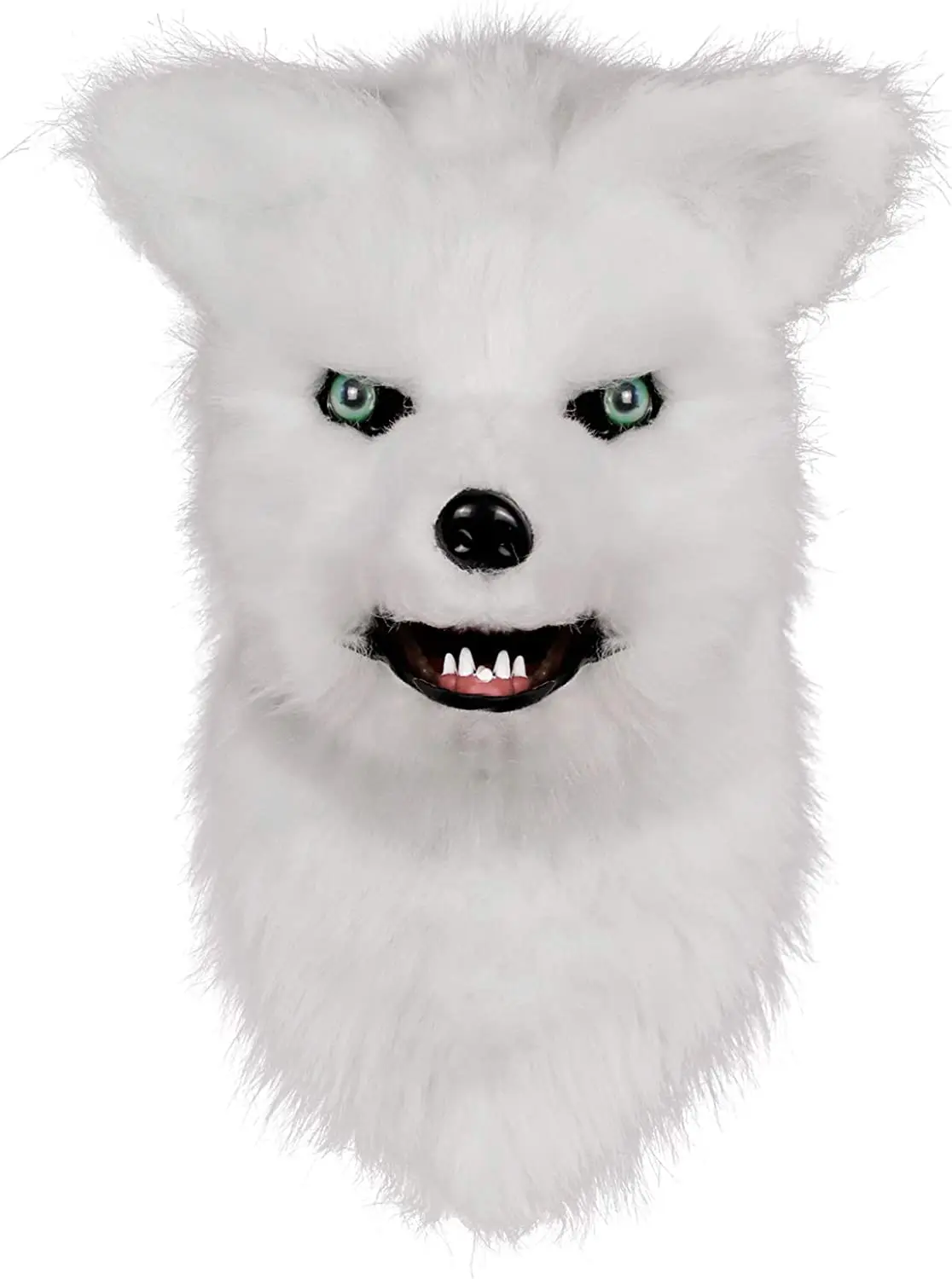 Movable Mouth Fox Mask, Costume Cosplay Mouth Mover Wolf Masks, Plush Faux Fur Suit for Halloween Party Cosplay - White Fox