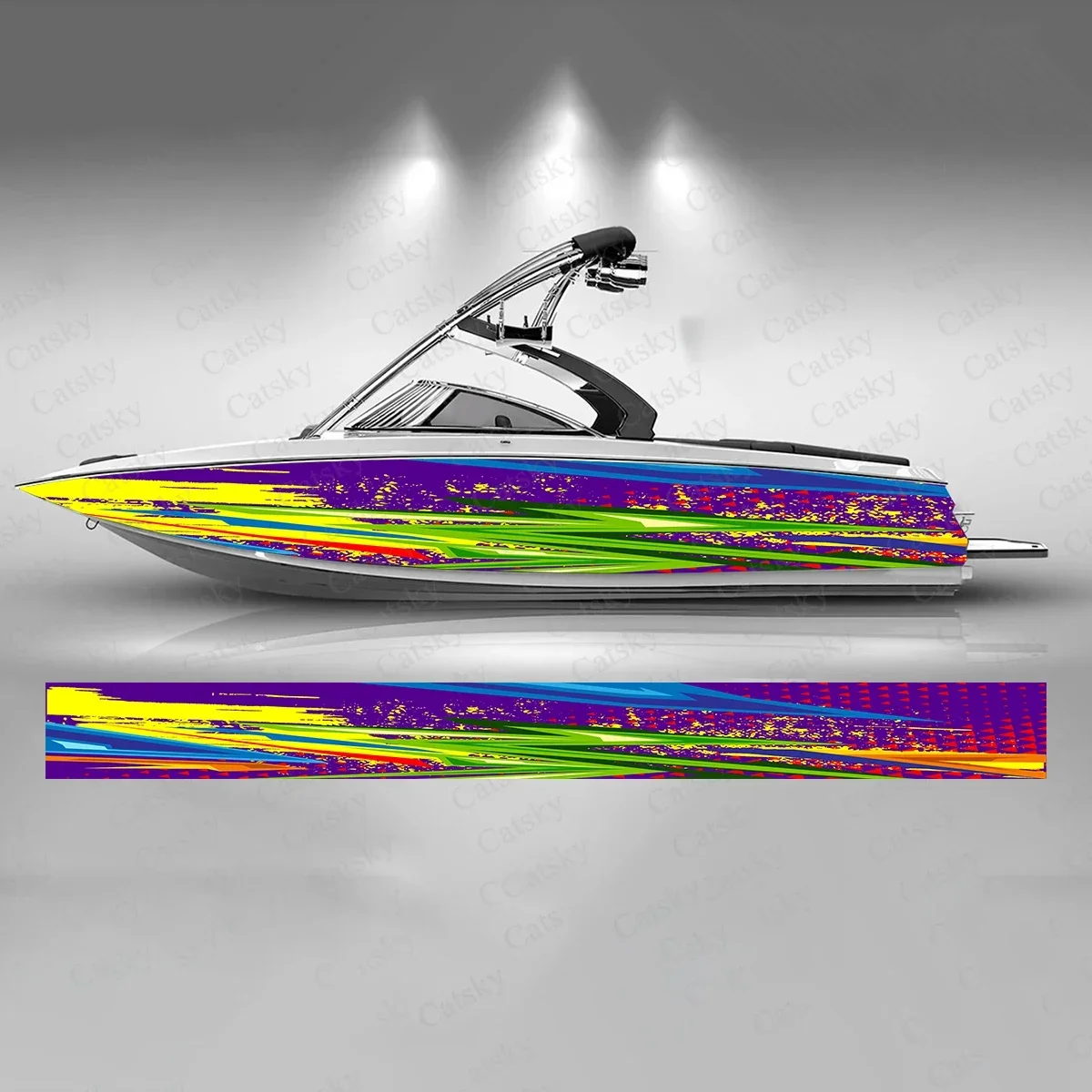 2pcs Colorful Abstract Lines Boat Sticker Fashion Custom Fish Boat-Sticker Vinyl Waterproof Boat Wrap Graphic Boat Wrap Decal