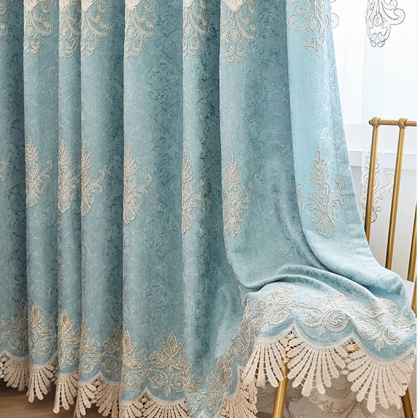 2023 New European Style Simple Gold Thread Embroidered Curtains for Living Room Bedroom Study Blackout Curtain Customization