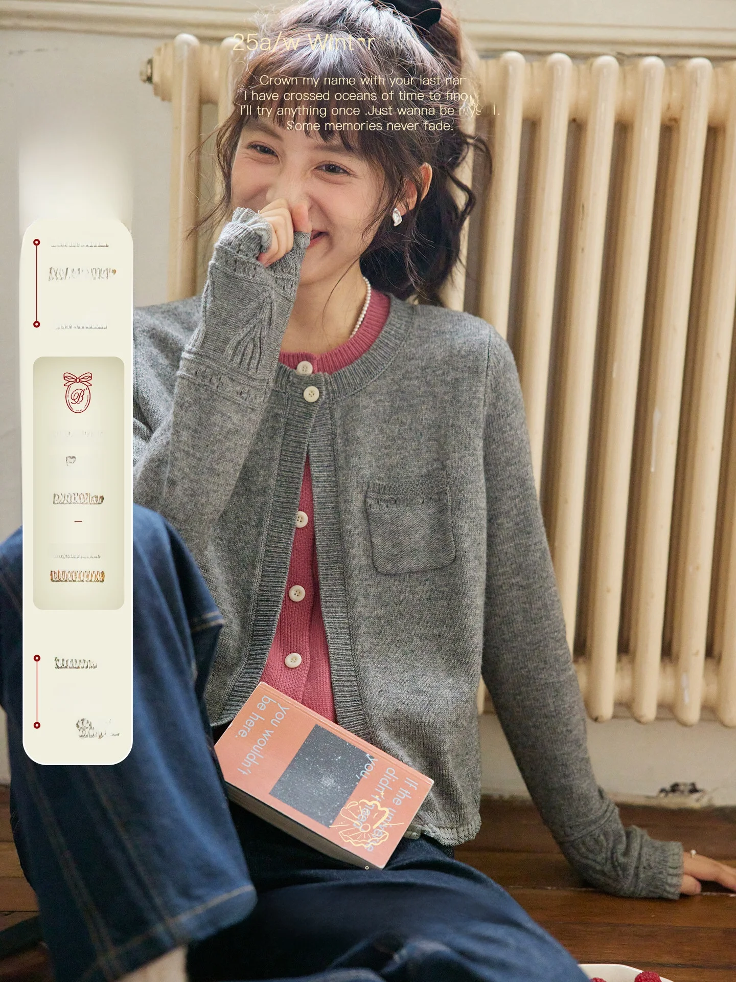 

Nov Et Autumn Winter Knitted Cardigan round Ne Texture Color Blo Fake Two-Piece Soft Wool Blend Long Sve Girls' Swe...