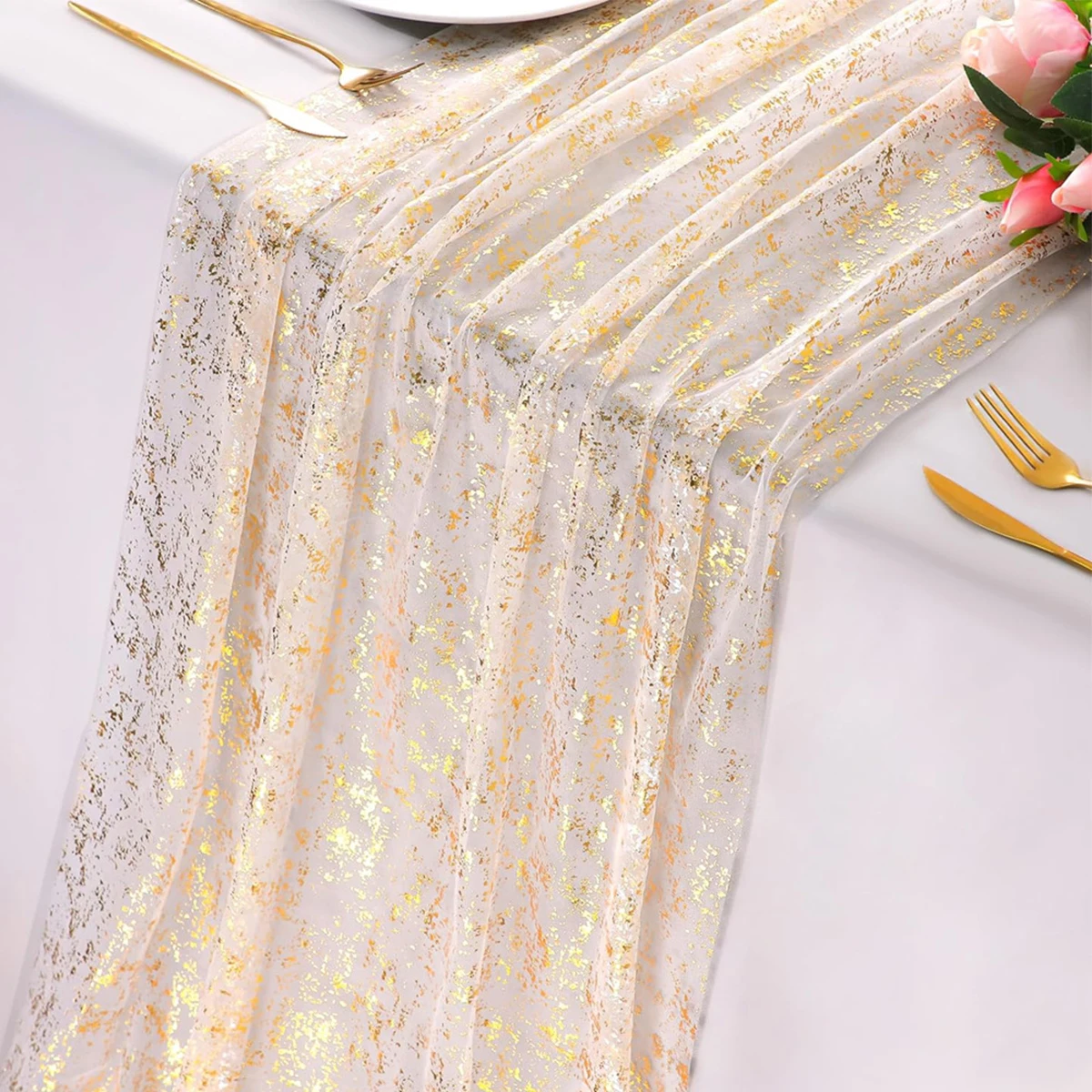 Soft Glitter Metallic Table Runner Polyester Golden Sequin Glitter Metallic Foil Home Dining Table Decoration Birthday Wedding