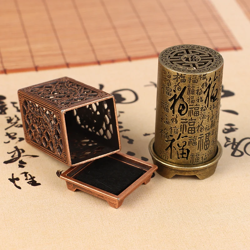 Chinese Inense Burners Square/Cylindrical Vertical Incense Burner Zinc Alloy Incense Holder Indoor Aromatherapy Ornaments