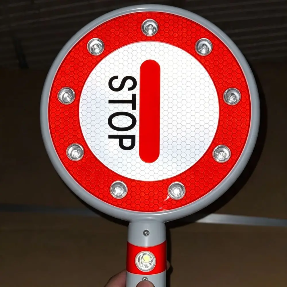 Reversible Handheld Stop Sign Reflective LED Traffic Sign Neon Anti-shock Stop Go Sign Parking Lot