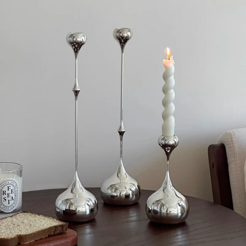 Silver Candle Holder, Metal Candlestick Romantic Art Table Decoration For Home Dining , Wedding Photography Props