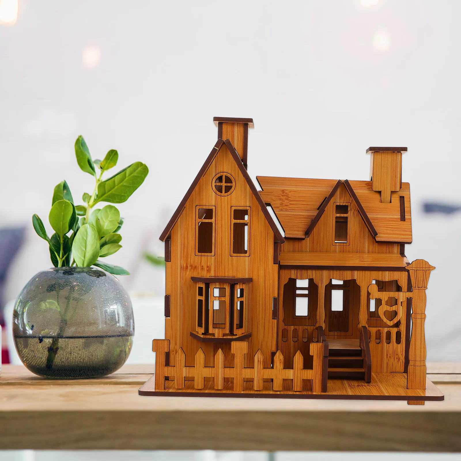 1Pcs House Puzzle Wooden DIY Educational 3D Villa Jigsaw Enhance Creativity Exercise Ability Decor