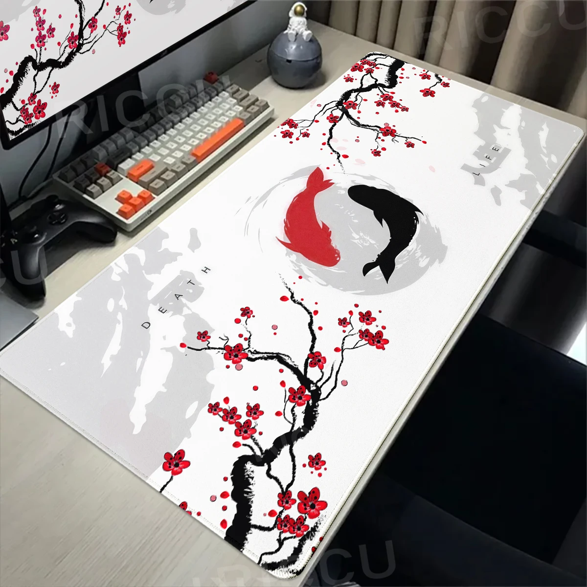 Large Gaming Mouse Pad Koi Fish Table Mat Yin Yang Fish Mousepad Company Big Deskmat 90x40CM Gamer Mausepad Extended Mouse Mat