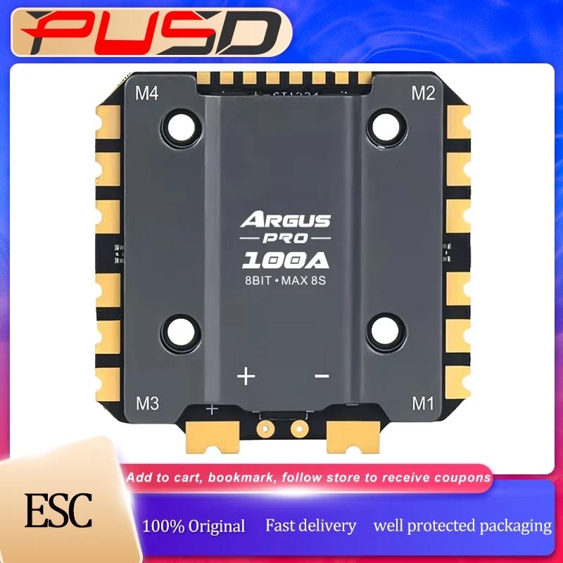 

PUSHI Argus Pro 80A 100A 8bit 32bit 8S ESC Speed Controller Suitable for 13 inch FPV Drones
