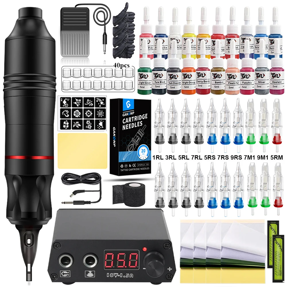 Complete Rotary Tattoo Pen Kit Tattoo Machine Pen Set Power Supply Needles Ink DC Interface Tattoo Gun Makeup Kit