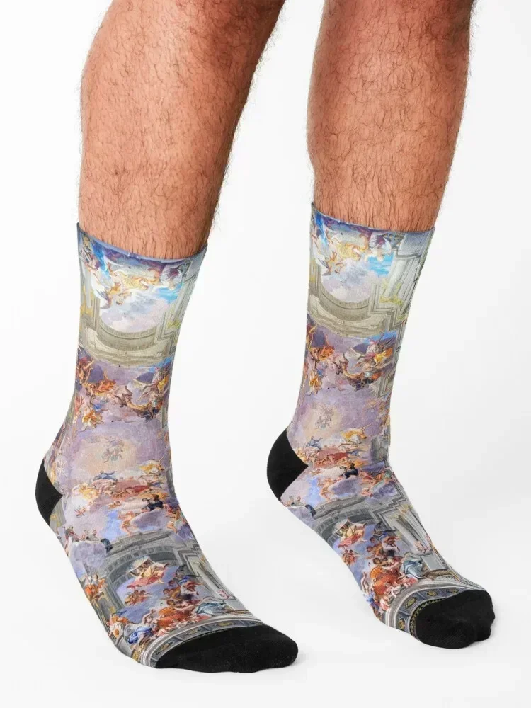 Baroque Pastel Ceiling Magic Socks floor soccer anti-slip essential Hiking boots Socks Woman Men's