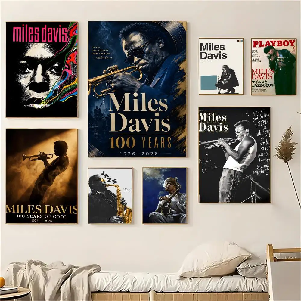 Miles Davis jazz artist wall art Poster Self-adhesive Advanced Aesthetic Printing Paper Wall Art for Living Room Home Decor